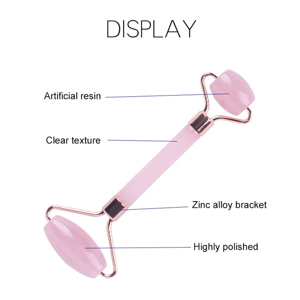 1Pc Pink Resin Jade Roller for Face - Jade Gua Sha Rose Quartz Face Roller for Aging Wrinkles and Puffiness Massage Set