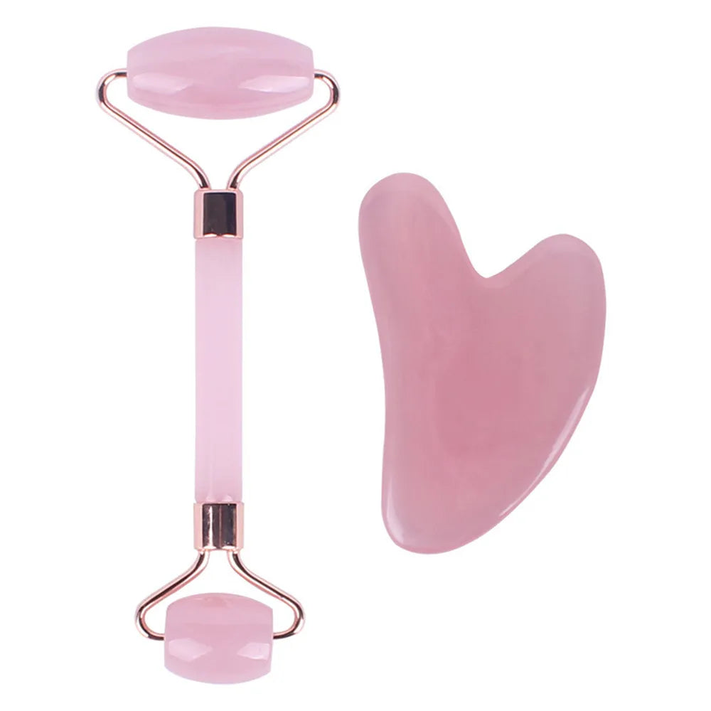 1Pc Pink Resin Jade Roller for Face - Jade Gua Sha Rose Quartz Face Roller for Aging Wrinkles and Puffiness Massage Set
