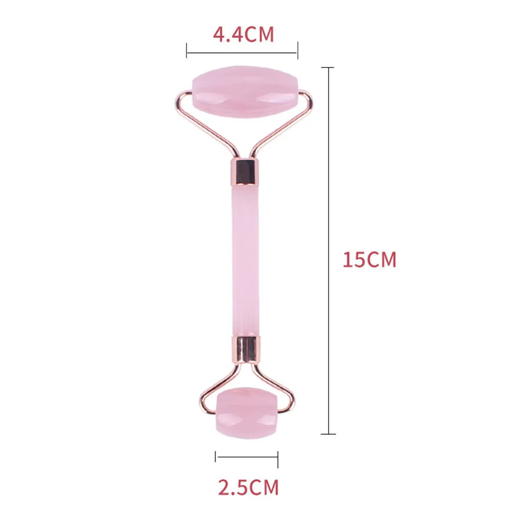 1Pc Pink Resin Jade Roller for Face - Jade Gua Sha Rose Quartz Face Roller for Aging Wrinkles and Puffiness Massage Set