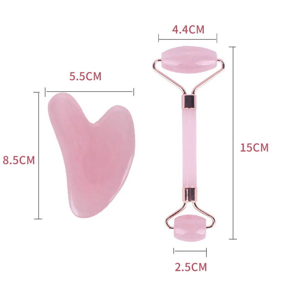 Pink Jade Roller & Rose Quartz Gua Sha Set