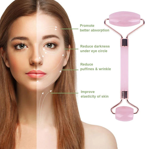 1Pc Pink Resin Jade Roller for Face - Jade Gua Sha Rose Quartz Face Roller for Aging Wrinkles and Puffiness Massage Set