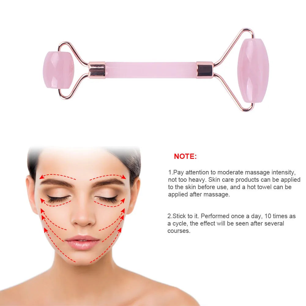 1Pc Pink Resin Jade Roller for Face - Jade Gua Sha Rose Quartz Face Roller for Aging Wrinkles and Puffiness Massage Set