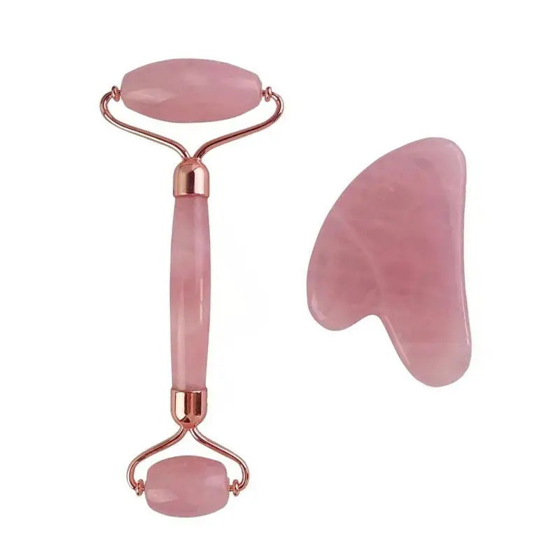 Rose Quartz Gua Sha & Jade Facial Roller Set