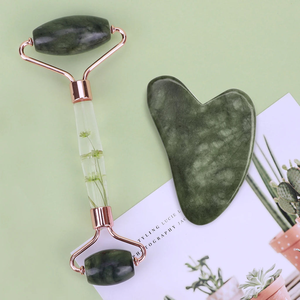 Jade Gua Sha & Roller Face & Body Massage Set