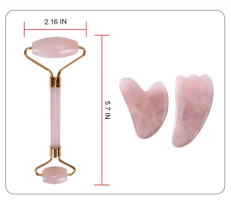 Rose Quartz Gua Sha & Jade Facial Roller Set