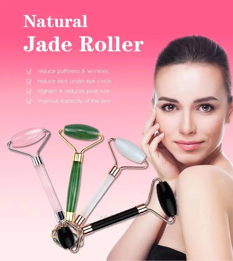 Rose Quartz Gua Sha & Jade Facial Roller Set