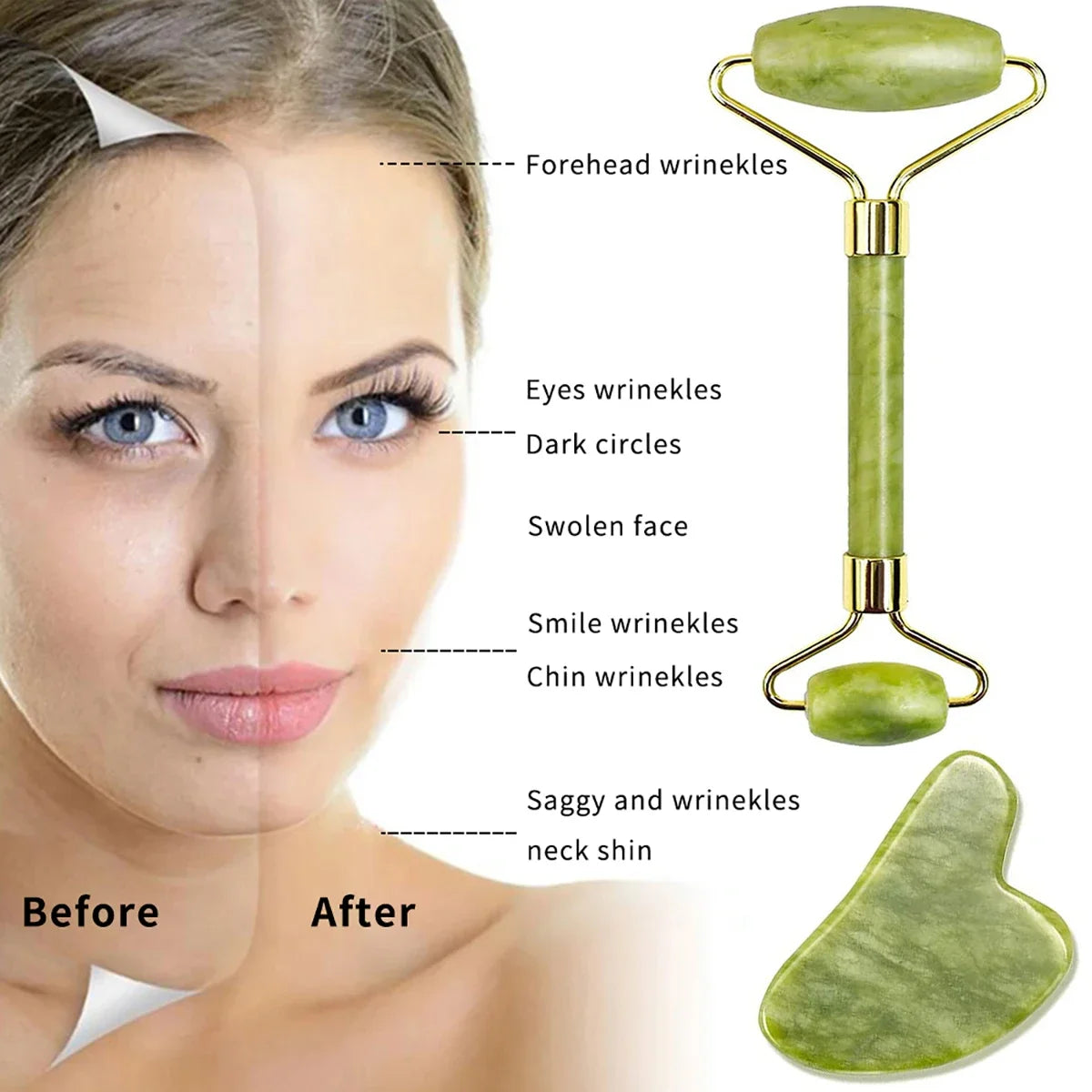 Jade Roller & Gua Sha Face Massage Set