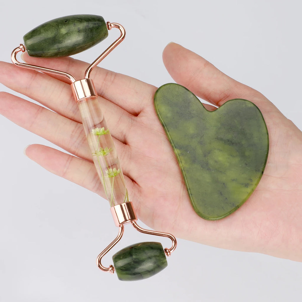 Jade Gua Sha & Roller Face & Body Massage Set
