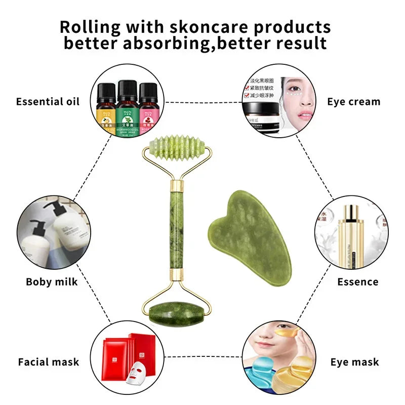 Jade Roller & Gua Sha Face Massage Set