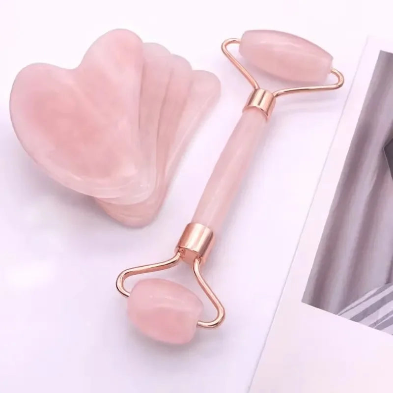1PC Gua Sha Set Facial Massager Roller Tool Kit Double Sided Stone Scraping Board for Skin Care Spa Relaxation Pink Green