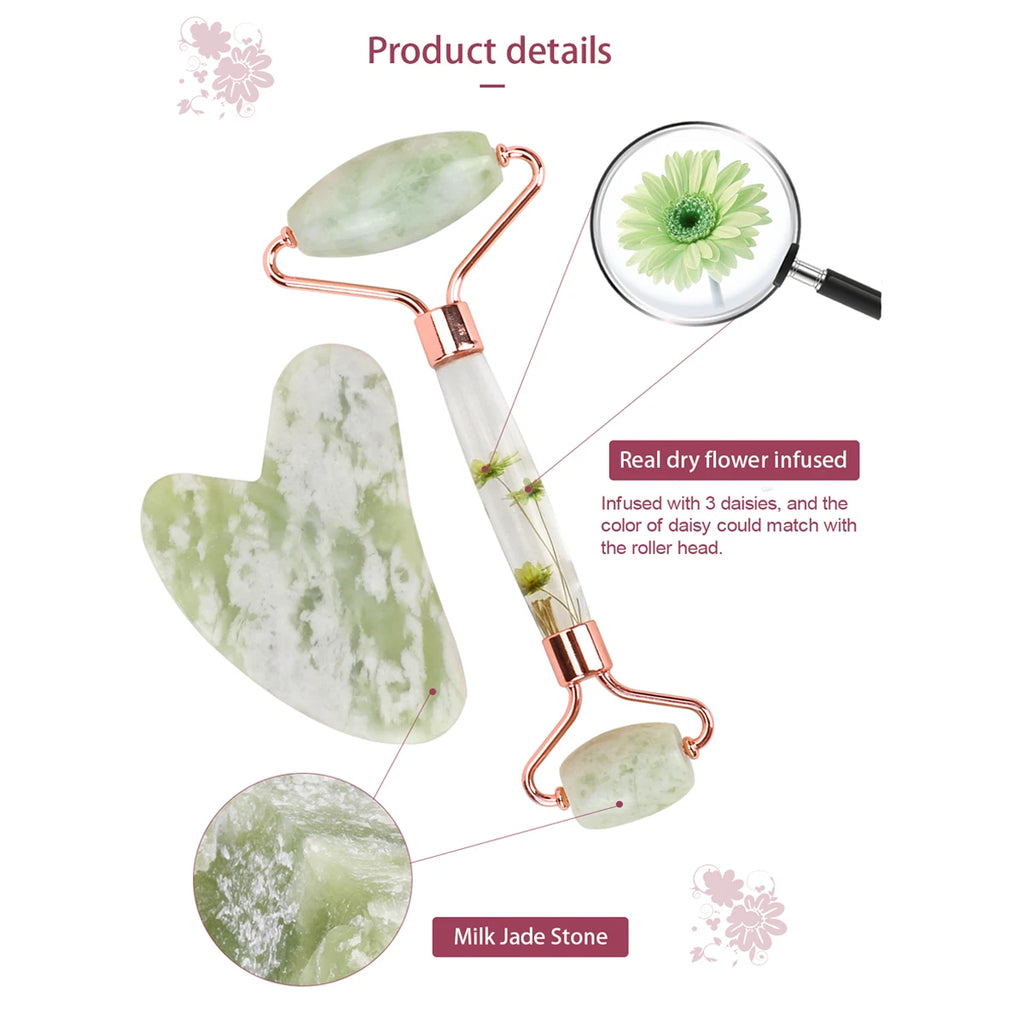 Jade Gua Sha & Roller Face & Body Massage Set