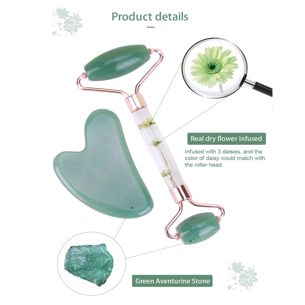 Jade Gua Sha & Roller Face & Body Massage Set