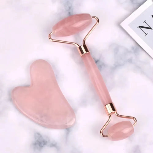 1PC Gua Sha Set Facial Massager Roller Tool Kit Double Sided Stone Scraping Board for Skin Care Spa Relaxation Pink Green